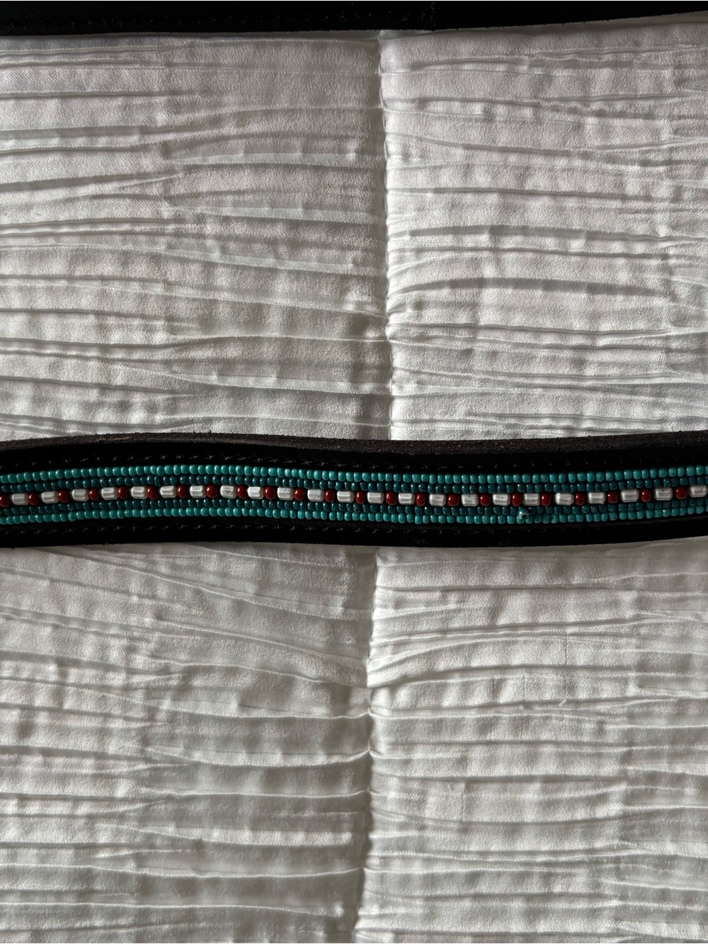 Beaded Black Headband with Teal and Red Accents